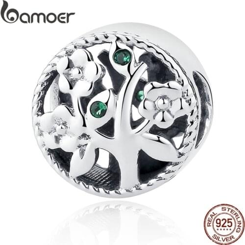 BAMOER Fashion 100% 925 Sterling Silver Tree of Life Bead Charms fit Bracelets Women Beads & Jewelry Making DIY SCC115