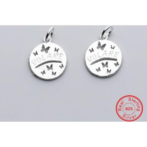UQBing Genuine Solid 925 Sterling Silver Coin Hollow Butterfly Letter Charms For Women Silver Plate 925 Jewelry 2019