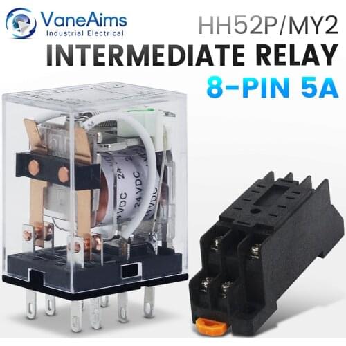 MY2P HH52P MY2NJ Relay Coil General DPDT Micro Mini Electromagnetic Relay Switch with Socket Base LED AC 110V 220V DC 12V 24V