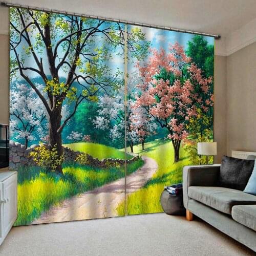 Draw painting curtains green landscape curtain for living room bedroom blackout curtains