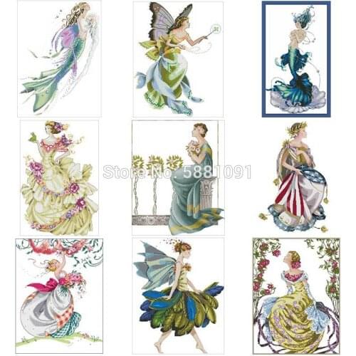 Mermaid fairy patterns Counted Cross Stitch 14CT DIY wholesale Chinese Cross Stitch Kits Embroidery Needlework Sets home decor