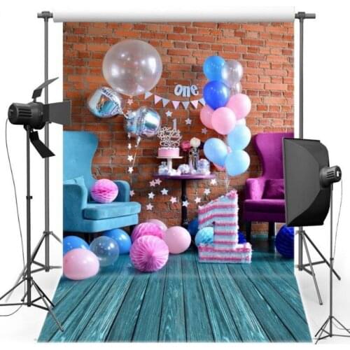 Colorfull Balloon Cake Table First Birthday background polyester or Vinyl cloth High quality Computer print party backdrop