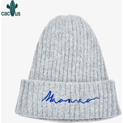 Beanies for Women Solid Woolen Thickened Winter Womens Knit Cap Letter Embroidery Warm Hat Soft Casual Cap Bonnet Skullies Hat