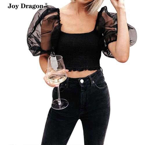 Womens Fashion Lantern Loose Design Top Casual Short Sleeve Slim Tops Square Collar T Shirt Party Vestido De Mujer