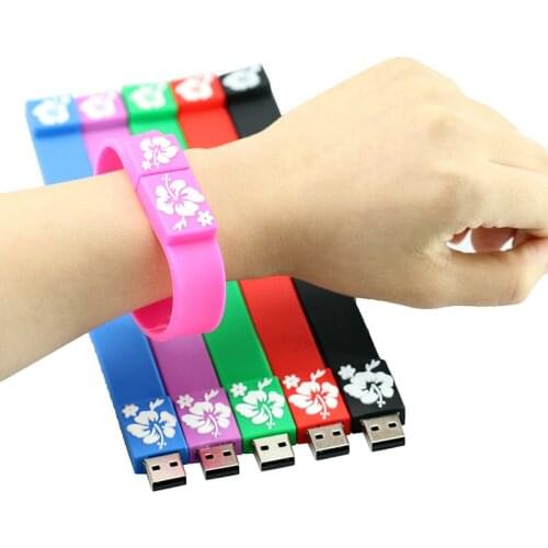 USB Stick Silicone Flower Bracelet Wrist Band 4GB 8GB 16GB 32GB 64GB 128GB USB Flash Drive Pen Drive Memory Disk Pendrives Gift