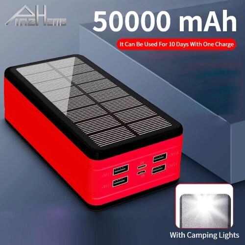 PINZHENG 50000mAh Solar Power Bank For Outdoor Camping Phone Power Bank Portable Charger Battery Digital Display Powerbank