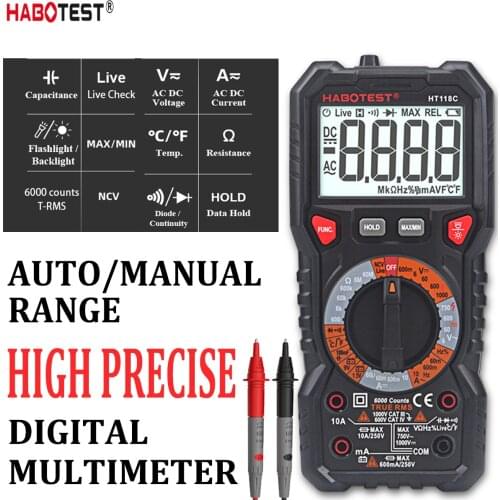HABOTEST HT118 High Precise 6000 counts 1000V AC DC Digital Multimeter Ohm Hz NCV Live C/F Duty Multimetro Voltage Meter