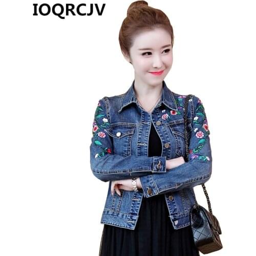 2019 Autumn Womens Denim Jeans Jacket Embroidery Coat Femme Elegant Short Denim Jackets Bomber Outerwear Plus Size 4XL 5XL R619