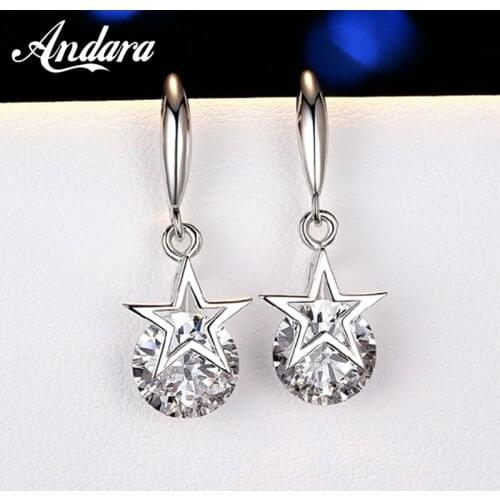 New 925 Sterling Silver Earrings Inlaid Zircon Crystal Five-Pointed Star Earrings For Women Charm Jewelry Gifts