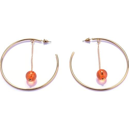 2021 New ZA Gold Color Metal Big Circle Drop Earrings For Women Vintage Metal Chains Beaded Hanging Earrings Jewelry Accessories