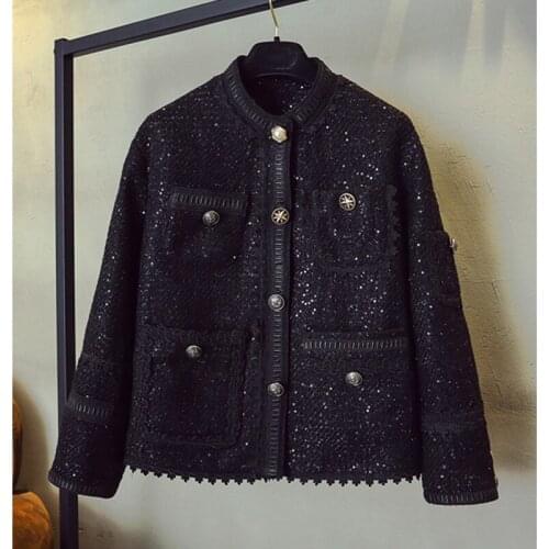 2020 Spring Autumn Womens High-end quality tweed coat Fashion women elegant pockets coat C002