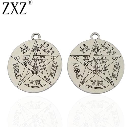 ZXZ 5pcs Large Tetragrammaton Pentagram Pentacle Charms Pendants Double Sided Wiccan Pagan 40x40mm
