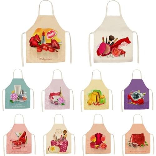 1Pcs Kitchen Apron Nail Polish Cosmetic women Printed Sleeveless Cotton Linen Aprons for Men Women Home Cleaning Tools 55*68cm