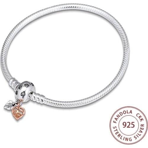 100% 925 Sterling Silver Moments Leaves Snake Chain Bracelets Women Bracelet & Bangles Sterling Silver Jewelry pulseras
