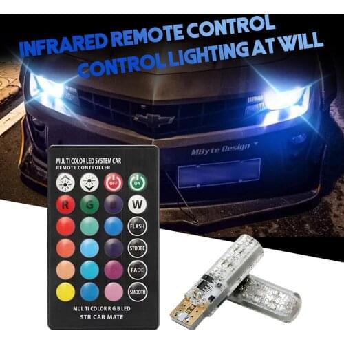 2Pcs T10 W5W 501 Car Wedge Side Light Bulb-6SMD 12V 5050 RGB 7 Color LED Remote Control Waterproof Car Dome Reading Light