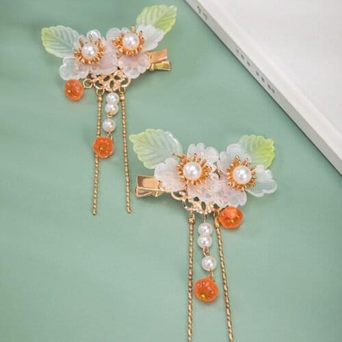 2 pcs Flower Pumpkin Vintage Hair Clip Girl Tassel Hair Clips Hairpin HanfuTraditional Headdress Handmade Hair clip