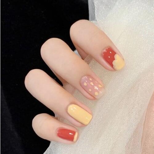 24 Pcs Fake Nails Flower False Nails Gold Foil Nail Tips Glitter Artifical Nails Hit Color Nails Accessories Nail Art Tools