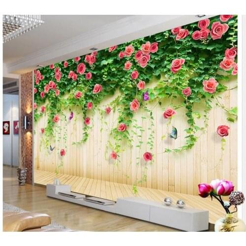 3d wallpaper custom photo non-woven mural Wood grain romantic rose flowers decoration painting bedroom wallpaper for walls 3d