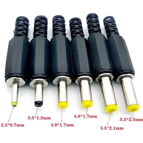 5PCS 2.5*0.7 3.5*1.3mm 4.0*1.7mm 4.8*1.7mm 5.5*2.1mm 5.5mm X 2.5mm Male Jack DC Power Plug Socket Jack Adapter Adaptor Connector