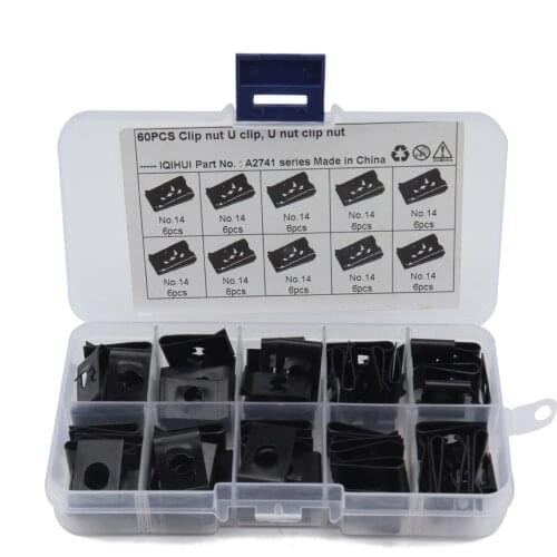 60PCS Black U Type Metal Clip No.14 Zinc Clip Nut Automotive Interior Trim Panel Fastener Fitting