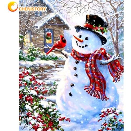 CHENISTORY Christmas Snowman Landscape Picture By Number Diy Framed Oil Painting Numbers Home Living Room Decor Artwork