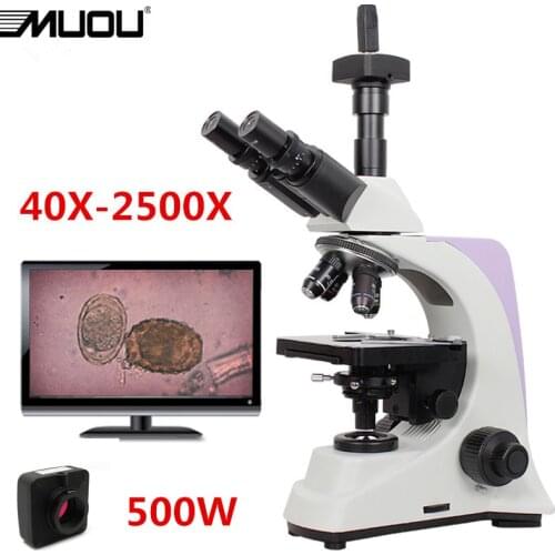 MUOU 3 Eye Digital Biological microscope 40-2500X research | experimental | teaching usb digital microscope +5MP Electronic eyep