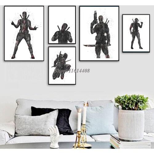 Deadpool Disney Super Hero Marvel Movie Wall Art Picture Canvas Painting Wall Decor Print Room Decoration Black and White Poster