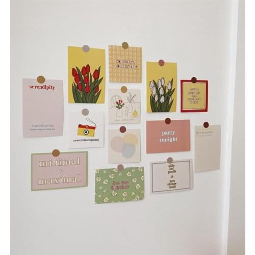 Ins 13 Sheets Tulip Decorative Card English Flower Geometric Color Block Postcard Diy Wall Sticker Photo Props Greeting Cards
