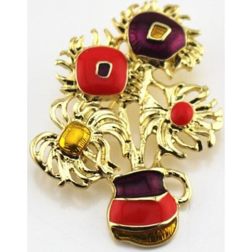 2020 Multi-color Enamel sunflower bonsai brooch boutonniere coat coat shawl collar needle holiday gift