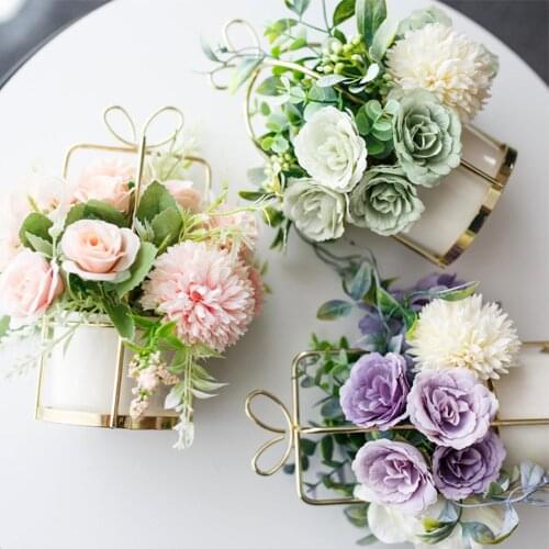 Fake Rose Flower Artificial Potted Plant Bonsai Home Garden Cafe Shop Desk Decor