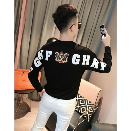 Long-sleeved T-shirt tide spirit guy printed small shirt online celebrity with the same male sweater