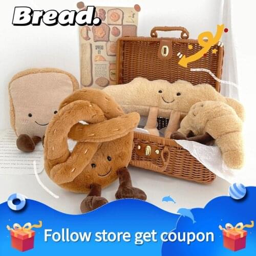 Bread Plush Pillow Doll Toys Mini Cute Baguette Pretzels Croissant Toast Cushion Girl Gift Appease PP Cotton Cloth Velvet Kid