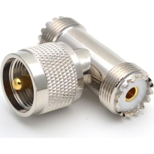3-way UHF Male PL259 To 2 UHF Female SO239 T Shape RF Coaxial Adapter Connector