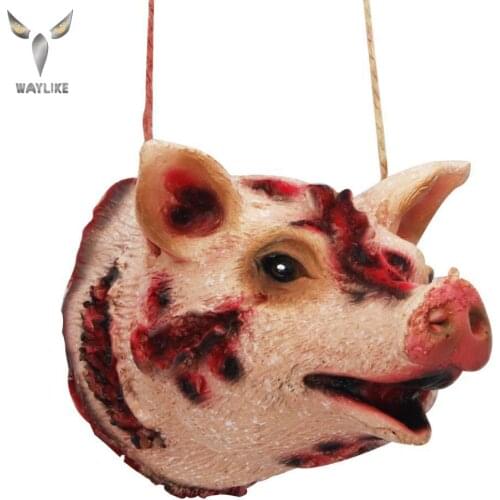 Cosmask Halloween Pig Head Pendant Decoration Props Horror Spoofing Animals Scary Haunted House Layout Pig Head Pendant