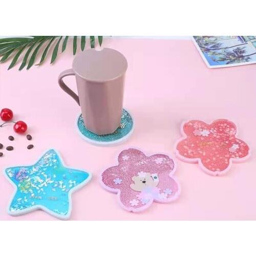 Kitchen Tableware Coasters Placemat individual Pad Rabbit Romantic Cherry Blossom Quicksand Silicone Insulation Cute Coasters