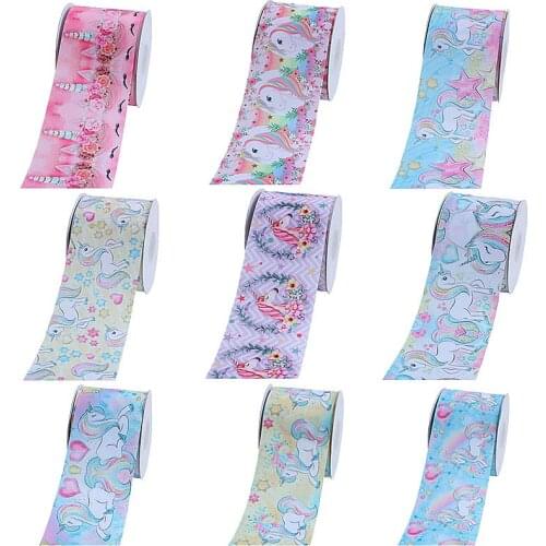 FLRA Ribbon (50 yards/lot) Newest cartoon character ribbons, different size unicorn printed grosgrain ribbon for cheer bows