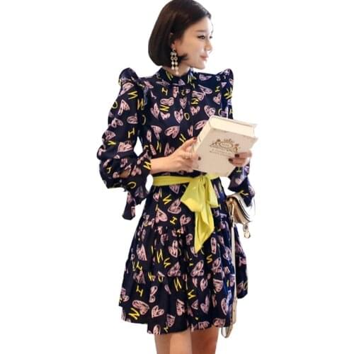 Summer Black Dresses Print Heart Long Flare Sleeve Womens Dress Elegant Bandage Sexy Party Office Ladies Midi Aline Sundress