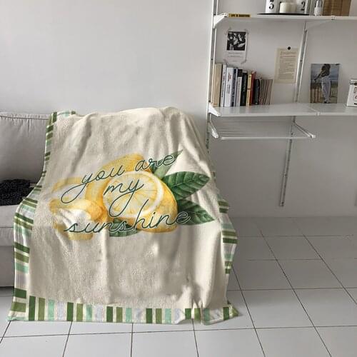 Lemon Summer Text Stripes Throw Blanket for Sofa Warm Blanket on Bed Home Bedspread Travel Fleece Blanket