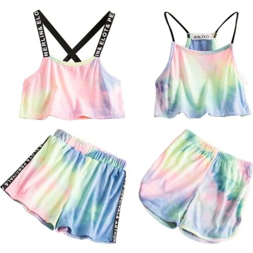 Littile Girls Clothes Set Summer Kids Tie dye Sling Top+ Short Pants Outfits Soft Casual Kids Sleeveless Clothing Sets Toddler