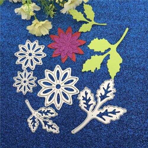 Metal Cutting Dies 5pcs flower and leaf Stencil Scrapbooking Photo Album Card Paper Embossing Craft DIY