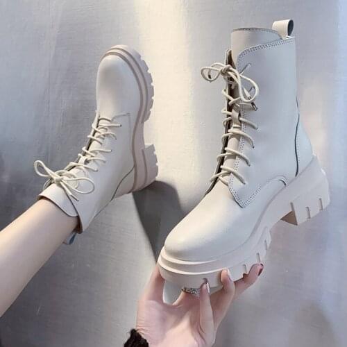 Fashion Leather Womens Motorcycle Boots 2020 Women Platform Ankle Boot Fashion Ladies Shoes Winter Heeled ankle boots