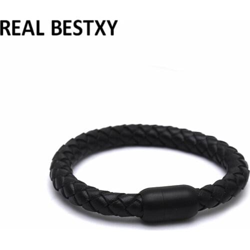 5pcs/lot custom logo Genuine Leather Bracelets For Men Black Mens Leather Bracelet 2020 Male Jewelry Wholesale Stainless Steel