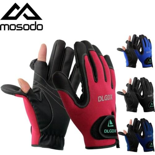Mosodo Men Fishing Fingerless Gloves Non-slip Breathable Winter Red Black Blue Pu Half Finger Glove