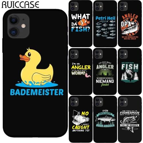 Cute Cartoon Duck Fish Worm Black Soft Silicone Case For Capa iPhone 11 Pro Max X XS Max XR 6 6S 7 8 Plus 5S SE 2020 SE2 Cover
