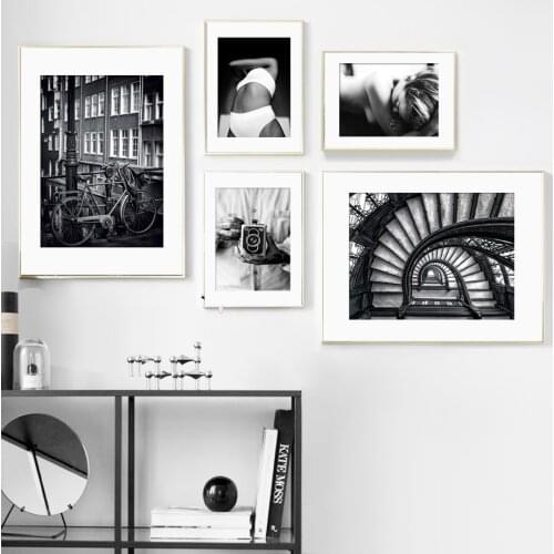 Wall Art Canvas Painting Paris Street Girl Black White Photo Nordic Posters And Prints Wall Pictures For Living Room Salon Decor