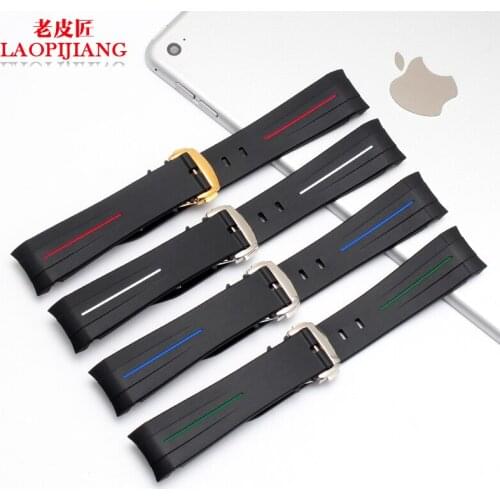 Nature waterproof Luxurious silicone straps 20mm 21mm with stanless steel folding buckle have logo for men and women watchband