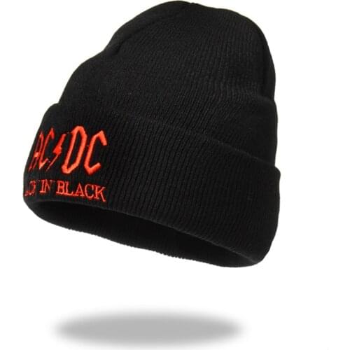 New Fashion AC DC Embroidery Knitted Hat Warm Beanie For Man Hip Hop Winter Hats Women Unisex Letter Bonnet Casual Skullies Caps