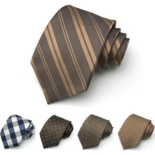 Brand New Fashion Formal 8CM Wide Brown Stripe Tie For Men Gentleman Business Suit Necktie Work Party Wedding Gift Box