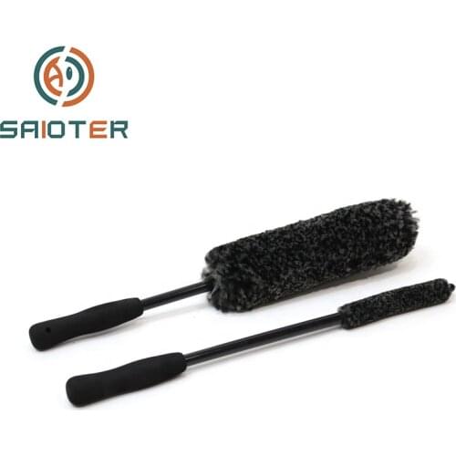 2pcs Original Wool Wheel Brush Black Microfiber Multipurpose Smooth Long Handle Car Detailing Tools For Washing Windows Hub Tire