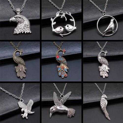 Animal Pendant Necklace Vintage Birds Parrot Swallow Eagle Peacock Phoenix Pendant Necklace Metal Long Chain Necklace